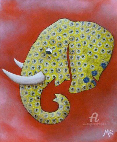 Painting titled "Tusker Eléphant" by Marina Argentini, Original Artwork