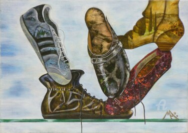 Painting titled "Chaussures nature" by Marina Argentini, Original Artwork, Acrylic