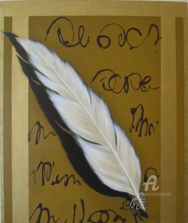 Painting titled "Plume sur parchemin…" by Marina Argentini, Original Artwork