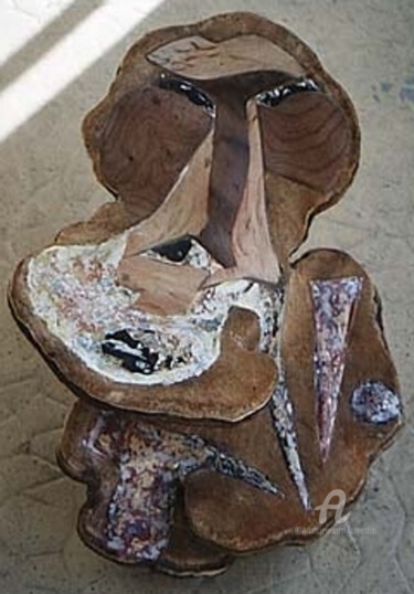 Skulptur mit dem Titel "M. Champignon" von Marina Argentini, Original-Kunstwerk, Holz