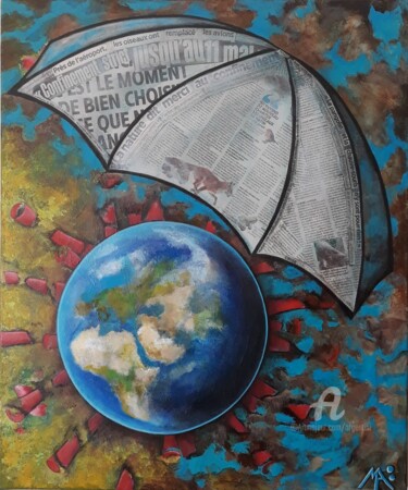 Collagen mit dem Titel ""Parapluie 19" ou "…" von Marina Argentini, Original-Kunstwerk, Acryl Auf Keilrahmen aus Holz montie…