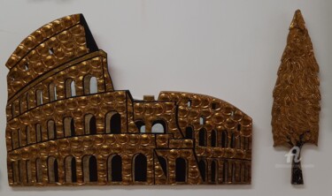 Collages titled "Colosseo 185 et son…" by Marina Argentini, Original Artwork, Metals Mounted on Wood Panel