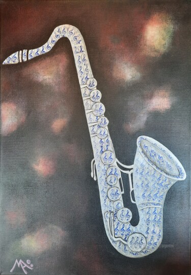 Collages titled "Saxophone" by Marina Argentini, Original Artwork, Acrylic Mounted on artwork_cat.