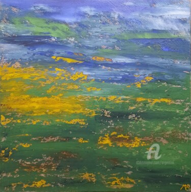 Painting titled "Prairie d'Hiver" by Marina Argentini, Original Artwork, Acrylic Mounted on Wood Stretcher frame