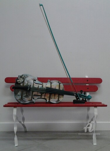 Escultura titulada "Un violon en repos…" por Marina Argentini, Obra de arte original, Madera