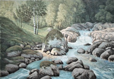 Malerei mit dem Titel "Joki" von Ari Reinikainen, Original-Kunstwerk, Öl