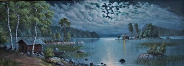 Pintura intitulada "Mökki rannassa" por Ari Reinikainen, Obras de arte originais, Óleo