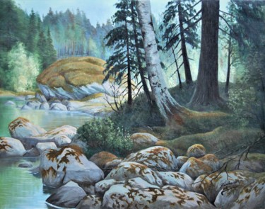 Malerei mit dem Titel "Sammaleisia kiviä" von Ari Reinikainen, Original-Kunstwerk, Öl Auf Holzplatte montiert