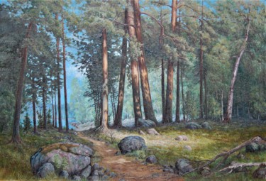 Painting titled "Metsäpolku" by Ari Reinikainen, Original Artwork, Oil Mounted on Wood Panel