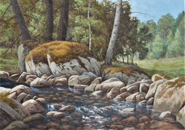 Malerei mit dem Titel "Kivinen joki" von Ari Reinikainen, Original-Kunstwerk, Öl