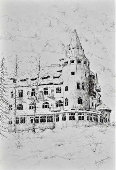 Rysunek zatytułowany „Valtionhotelli” autorstwa Ari Reinikainen, Oryginalna praca, Atrament