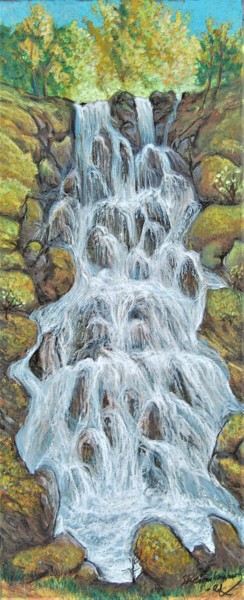 Dessin intitulée "Waterfall.1" par Ari Reinikainen, Œuvre d'art originale, Pastel