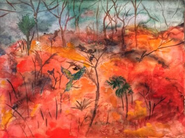 Malerei mit dem Titel "brennender Amazonas" von Aria Artis, Original-Kunstwerk, Aquarell