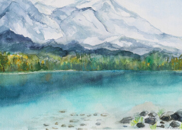 Painting titled "Berglandschaft" by Aria Artis, Original Artwork, Watercolor