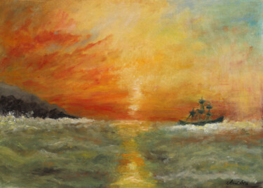 Painting titled "Sonnenuntergang am…" by Aria Artis, Original Artwork, Oil