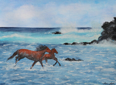 Painting titled "galoppierende Pferde" by Aria Artis, Original Artwork, Watercolor