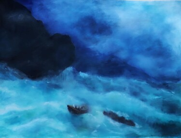 Painting titled "Sturm auf hoher See" by Aria Artis, Original Artwork, Watercolor