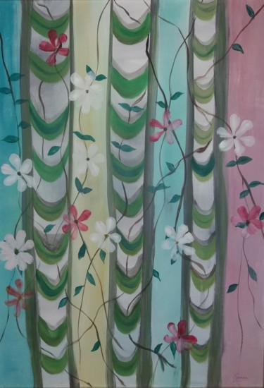 Painting titled "Fiesta floral" by Sanaa Lefnoun, Original Artwork