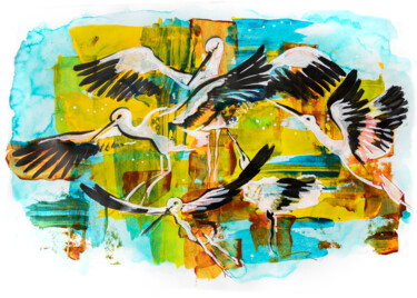 Painting titled "White Storks" by Ariadna De Raadt, Original Artwork, Acrylic