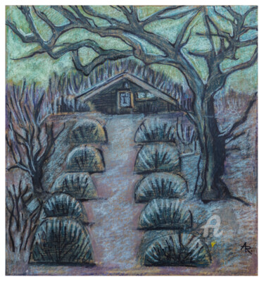 Drawing titled "Twilight in garden" by Ariadna De Raadt, Original Artwork, Pastel