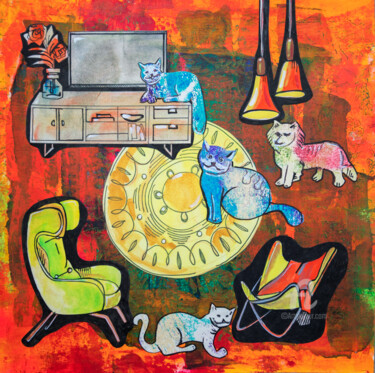 Painting titled "Pets life ( home st…" by Ariadna De Raadt, Original Artwork, Acrylic