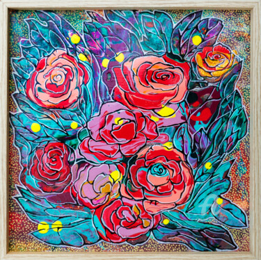 Painting titled "Bouquet of roses" by Ariadna De Raadt, Original Artwork, Acrylic Mounted on Wood Stretcher frame