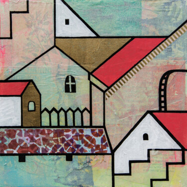 Painting titled "Geometry of town2" by Ariadna De Raadt, Original Artwork, Acrylic