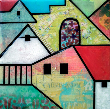 Painting titled "Geometry of town3" by Ariadna De Raadt, Original Artwork, Acrylic