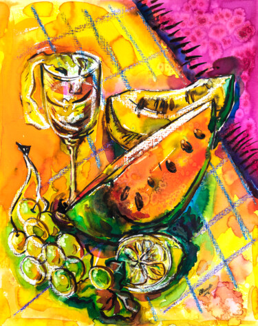 Картина под названием "Summer Fruits" - Ariadna De Raadt, Подлинное произведение искусства, Чернила