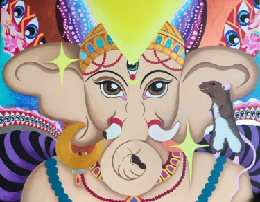 Painting titled "Ganesha" by Ariadna Maslowska, Original Artwork, Acrylic Mounted on Wood Stretcher frame