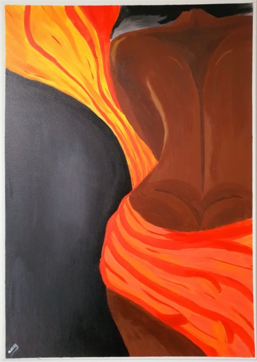 Peinture intitulée "Corps enflammé" par Ariane Houngbo, Œuvre d'art originale, Acrylique Monté sur Châssis en bois