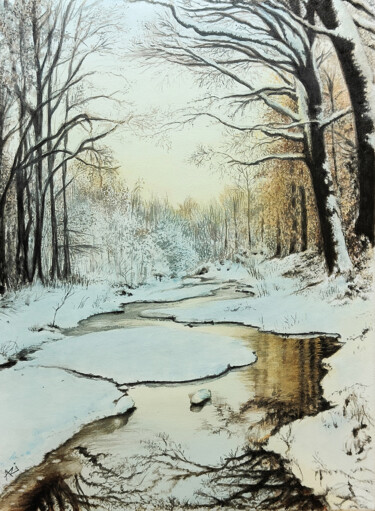 Painting titled ""A WINTER EVENING"" by Arianna Squicquaro, Original Artwork, Watercolor