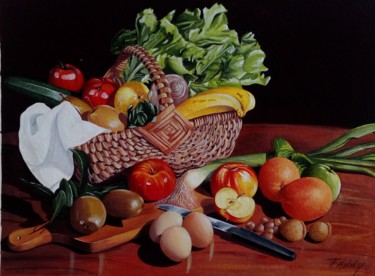 Peinture intitulée "Panier du marché su…" par Fanny Bineau, Œuvre d'art originale, Gouache