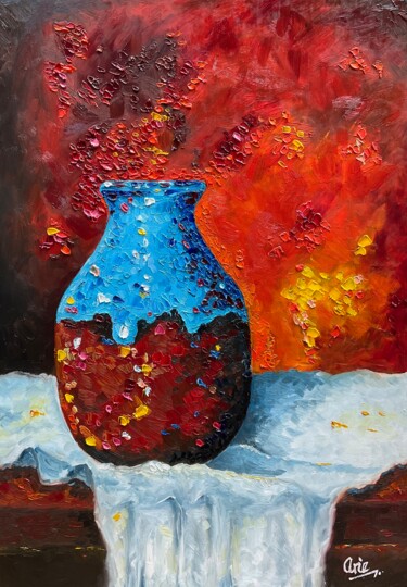 Painting titled "Warm Blue" by Arie Coetzee, Original Artwork, Oil