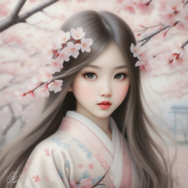 Arte digitale intitolato "Susurros de Sakura:…" da Ariela Alez, Opera d'arte originale, Immagine generata dall'IA