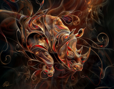 Arte digitale intitolato "Rinoceronte de Java…" da Ariela Alez, Opera d'arte originale, Immagine generata dall'IA
