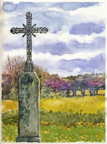 Dibujo titulada "cruz del camino" por Ariette Imbert, Obra de arte original, Acuarela