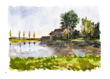 Dibujo titulada "estanque" por Ariette Imbert, Obra de arte original, Acuarela