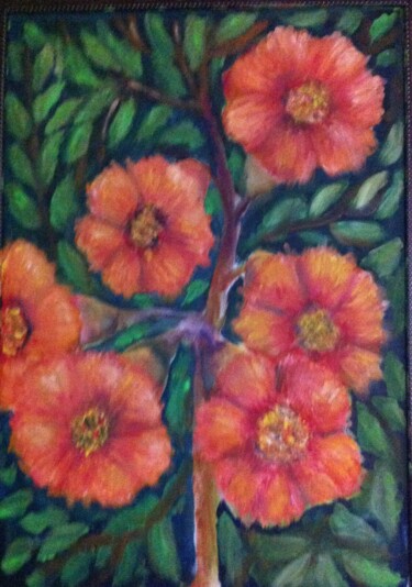 Peinture intitulée "Pomegranate flower" par Arif Kaya, Œuvre d'art originale, Huile