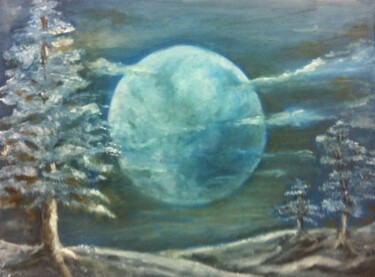 Painting titled "moon" by Arif Kaya, Original Artwork, Oil