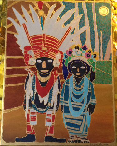 Painting titled "African Couple" by Ari Glass, Original Artwork