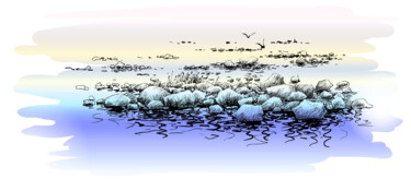 Digital Arts titled "Seascape sea coast,…" by Arija Paikule, Original Artwork, Digital Painting