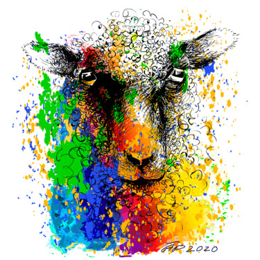 Цифровое искусство под названием "Sheep lamb portrait…" - Arija Paikule, Подлинное произведение искусства, Цифровая живопись