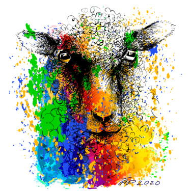 Digital Arts titled "Sheep lamb portrait…" by Arija Paikule, Original Artwork, Digital Painting