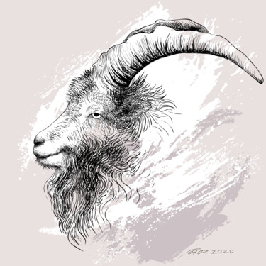 Digital Arts με τίτλο "Mountain goat, horn…" από Arija Paikule, Αυθεντικά έργα τέχνης, Ψηφιακή ζωγραφική