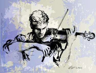 Digitale Kunst getiteld "Violinist musician…" door Arija Paikule, Origineel Kunstwerk, 2D Digital Work