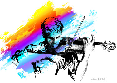 Digitale Kunst mit dem Titel "Violin player, musi…" von Arija Paikule, Original-Kunstwerk, Digitale Malerei