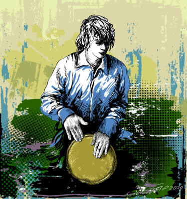 Digitale Kunst mit dem Titel "Drummer street musi…" von Arija Paikule, Original-Kunstwerk, Digitale Malerei