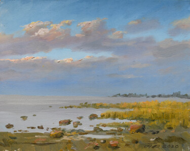 Malarstwo zatytułowany „Sunset evening sea” autorstwa Arija Paikule, Oryginalna praca, Olej Zamontowany na artwork_cat.