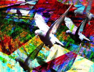 Digital Arts titled "Doves flying" by Arija Paikule, Original Artwork, Photo Montage
